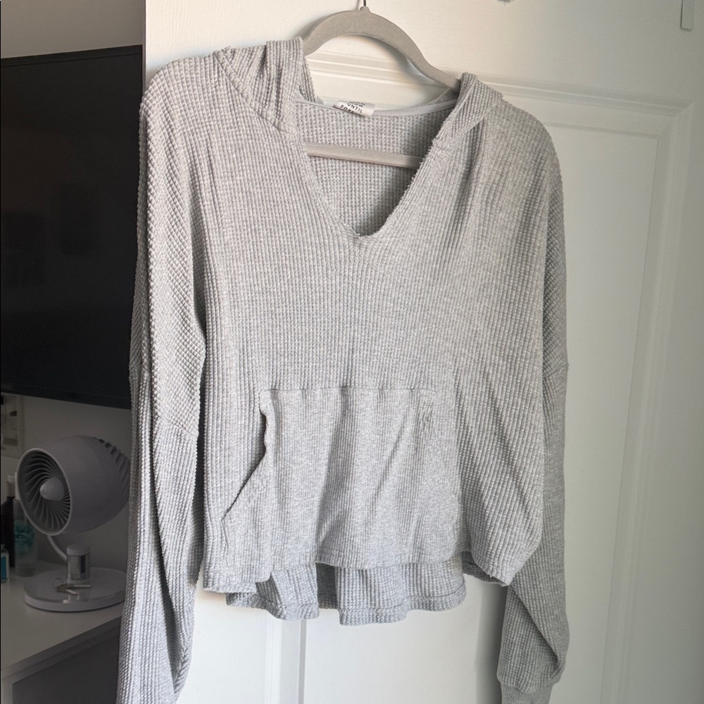 Aerie Light Gray Waffle Knit Hoodie